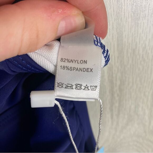 Yonique | Navy Blue Swim Dress With V-Neck Mesh Detail Size Large - Picture 8 of 10